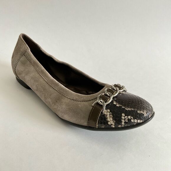 AGL Leather Ballet Flats Low Heel Snake Print Cap-toe Brown 40 - Picture 10 of 12
